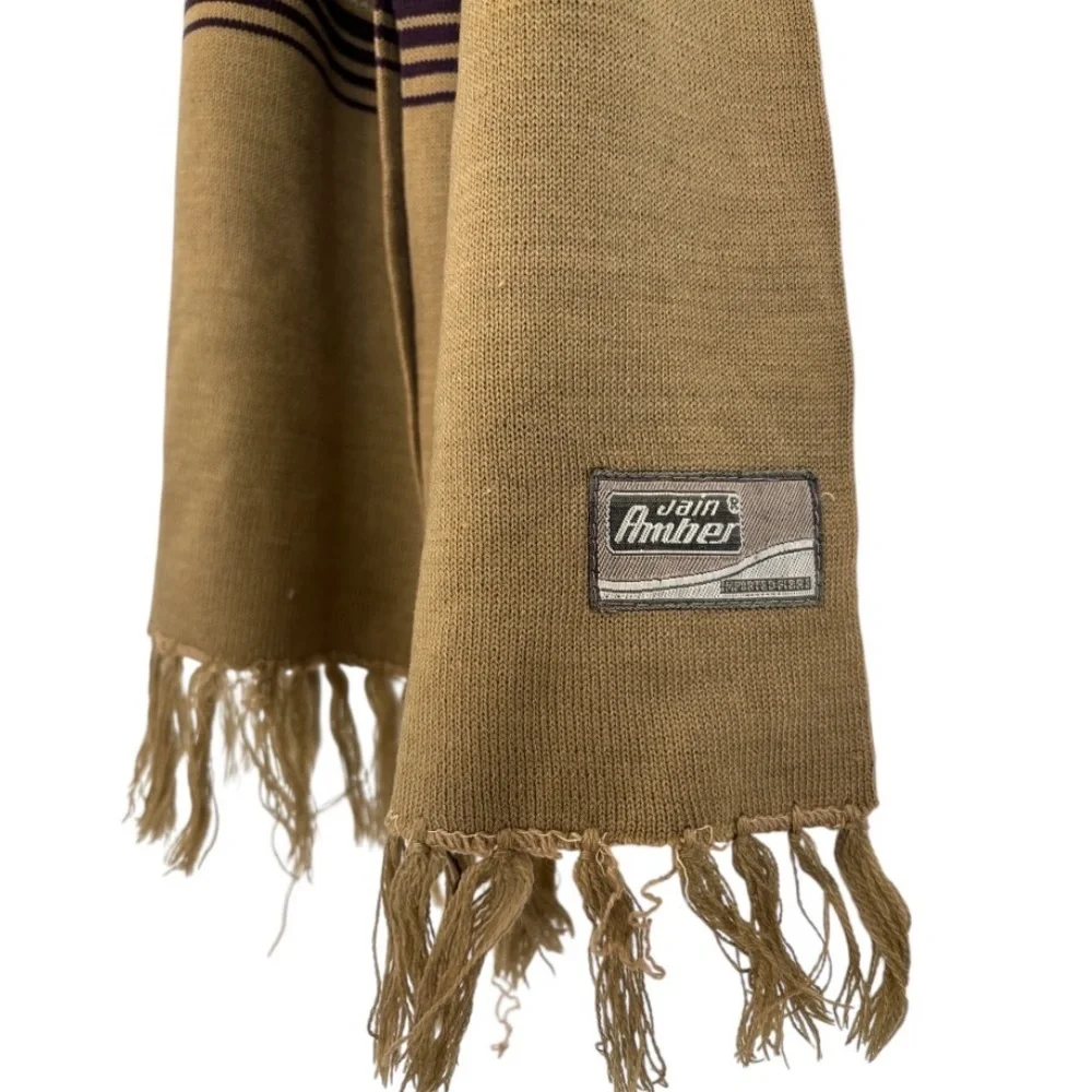 Jain & Amber Unisex Beige and Brown Checkered Pattern Fringe 56 x 8 1/2 Scarf